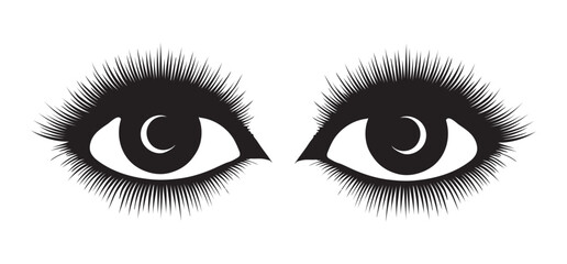 Elegant Eyes with Lashes Black Silhouette Vector Illustration Beauty Design