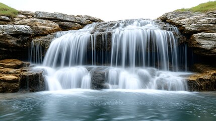 Cascading Waterfall with Crystal-Clear Water