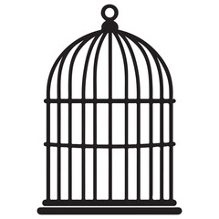 Empty Bird Cage Silhouette Vector Illustration for Freedom Concept