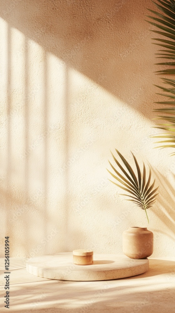 Poster soft natural light streams through shadowed lines, illuminating an elegant atmosphere with gentle hu