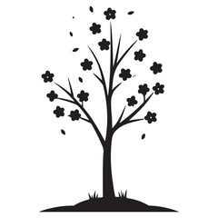 Elegant Cherry Blossom Tree Silhouette Vector Design Element