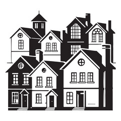 Detailed Houses Vector Illustration Neighborhood Community Living Graphic