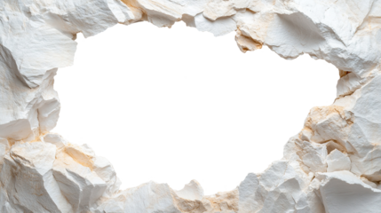 large hole in white stone wall isolated on transparent background