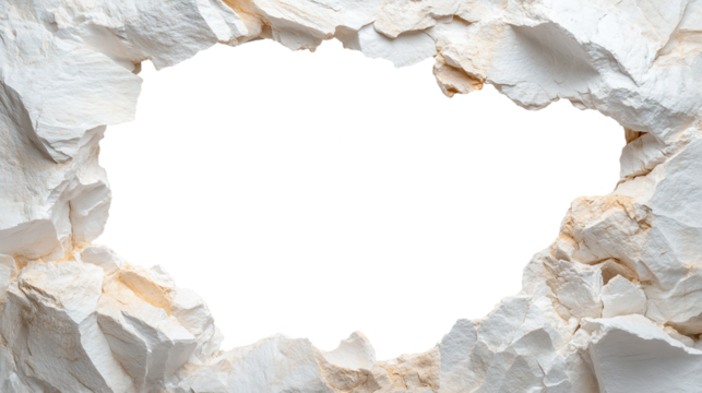 large hole in white stone wall isolated on transparent background
