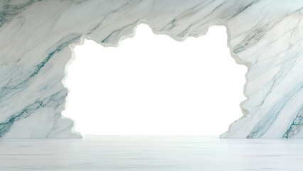 large hole in marble wall isolated on transparent background with floor
