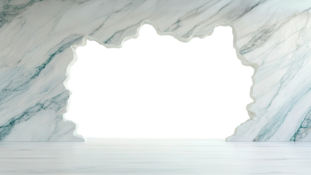 large hole in marble wall isolated on transparent background with floor