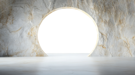 large round hole in stone wall isolated on transparent background with floor