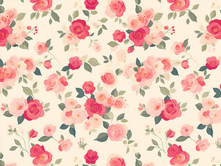 Fototapeta premium Seamless Floral Pattern with Roses in Soft Pastel Tones