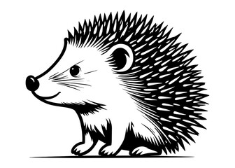 Hedgehog - Black and White Isolated Icon - Vector illustration.Hedgehog, Black and White Vector illustration.Hedgehog Art for Nature Themed Projects.