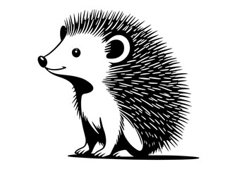 Hedgehog - Black and White Isolated Icon - Vector illustration.Hedgehog, Black and White Vector illustration.Hedgehog Art for Nature Themed Projects.
