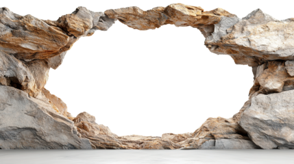 frame in the form of a large hole in a stone wall, isolated on a transparent background
