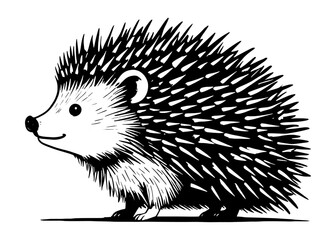 Hedgehog - Black and White Isolated Icon - Vector illustration.Hedgehog, Black and White Vector illustration.Hedgehog Art for Nature Themed Projects.