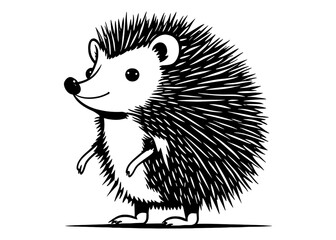 Hedgehog - Black and White Isolated Icon - Vector illustration.Hedgehog, Black and White Vector illustration.Hedgehog Art for Nature Themed Projects.
