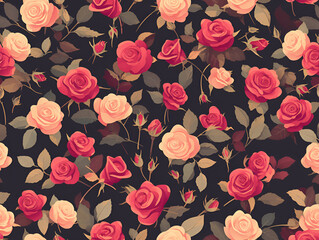 Naklejka premium Seamless Vintage Floral Pattern with Elegant Roses and Green Leaves