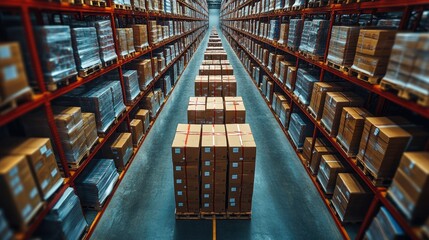 Packed Warehouse with Goods Ready for Commerce and Distribution