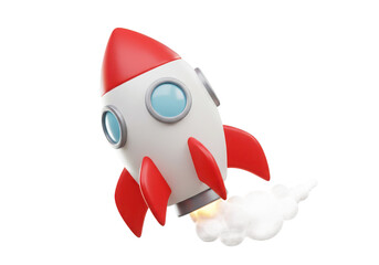 Fototapeta premium Rocket 3d cartoon isolated on White background