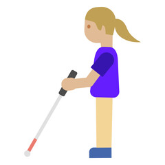 Blind Female with White Cane Clipart Illustration | Minimalistic Cartoon Style Isolated on White Background