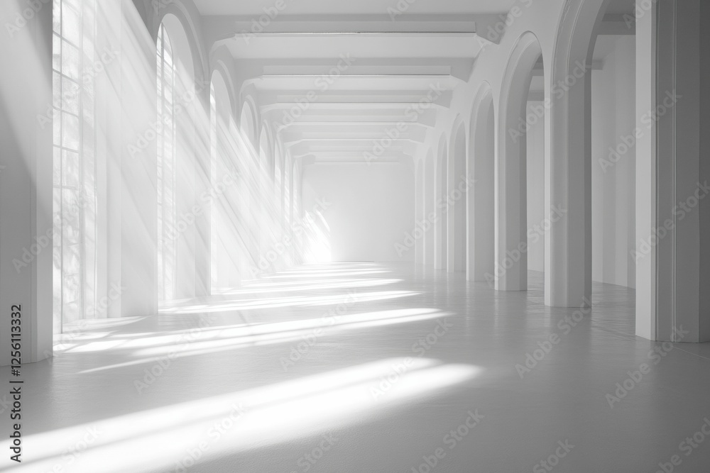 Poster Monochromatic runway featuring clean lines and soft lighting in a minimalist design space for artistic expressions. Generative AI