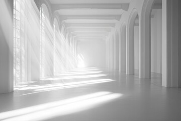 Obraz premium Monochromatic runway featuring clean lines and soft lighting in a minimalist design space for artistic expressions. Generative AI