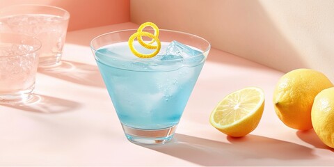 Refreshing blue cocktail with lemon bright studio beverage relaxing atmosphere