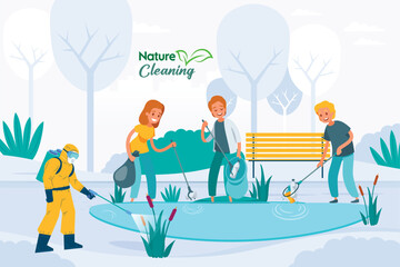 people and children Recycle Sort organic Garbage in different container for Separation to Reduce Environment Pollution. Family with kids collect garbage. Environmental day vector cartoon illustration