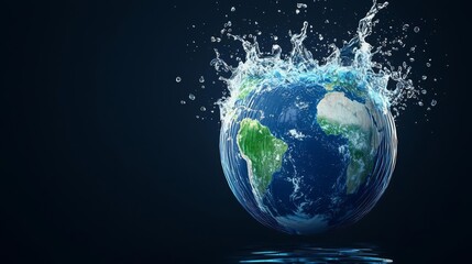 A stunning representation of Earth surrounded by splashing water.