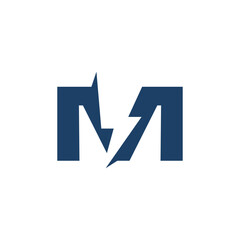 M Letter with Lightning Bolt Logo Design.