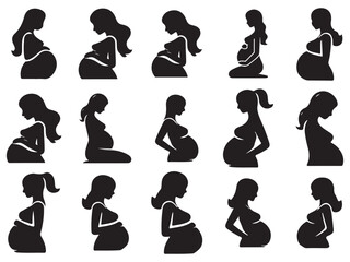 set of pregnant women silhouettes