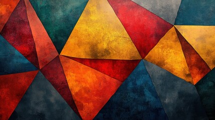 Fototapeta premium Vibrant geometric patterns in warm and cool tones express a dynamic artistic vision in a modern abstract composition