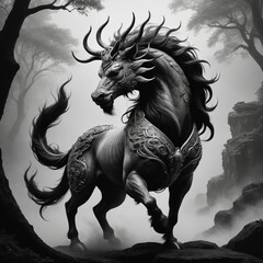 Obraz premium Qilin black and white 