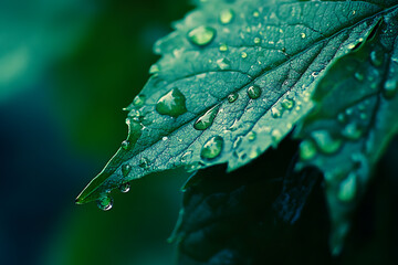 A macro shot of a snail crawling on fresh green leaves, capturing intricate details of its textured shell and delicate body.