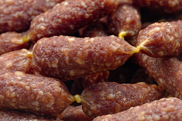 A large pile of smoked sausages