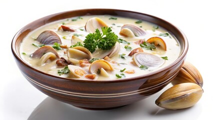 Clam Chowder in Brown Bowl