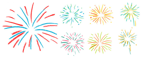 Fireworks Crayon Chalk Drawing Vector Set