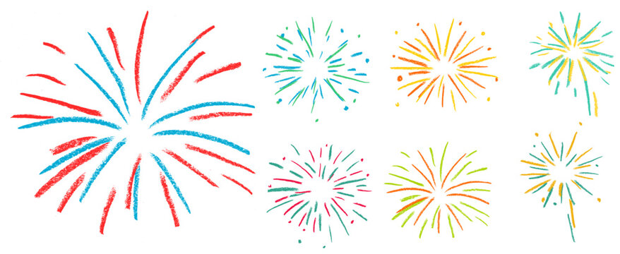 Fireworks Crayon Chalk Drawing Vector Set