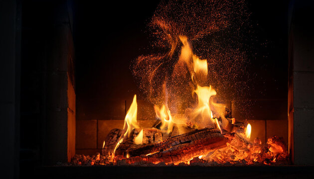 hearth flames with sparks on a black history