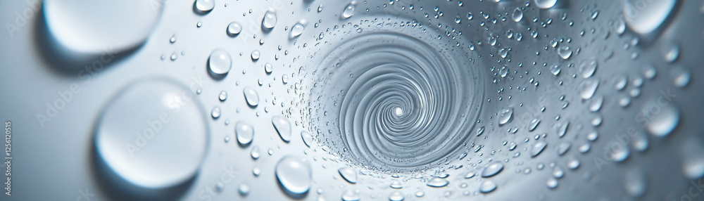 Poster droplets create a mesmerizing spiral pattern with a bright background