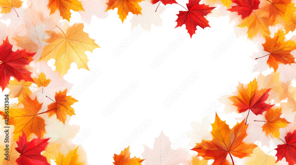 Poster Autumnal frame with maple leaves creating a vibrant colorful border