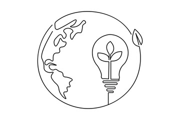 Earth hour continuous single line art and isolated outline vector design
