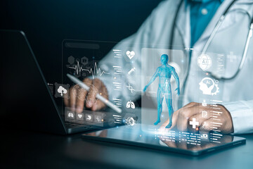 businessman touching virtual screen