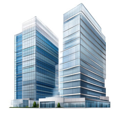Fototapeta premium Tall buildings in the city, decorated with blue curtain walls and glass