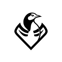 A stylized penguin logo, depicting a black and white silhouette of a penguin on a white background, resembling a diamond.