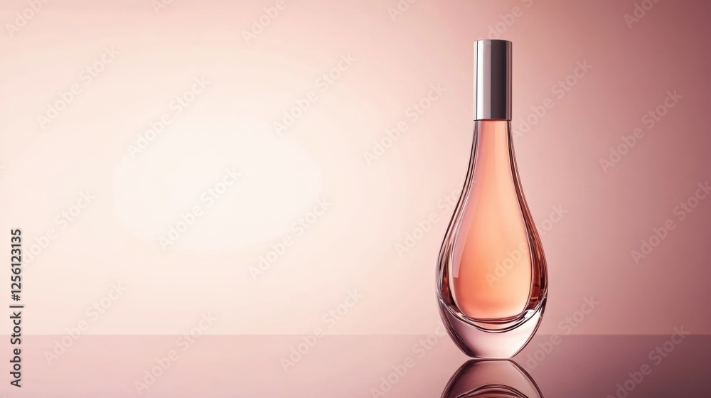 Leinwandbilder elegant cosmetic bottle on a reflective surface with a soft pastel background and blank space for yo