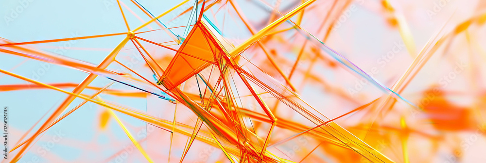 Poster dynamic network of interconnected lines showcasing teamwork and collaboration in bright colors
