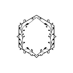 Simple Black Hexagonal Frame adorned with floral and leaf design. © MatandSterre