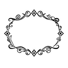 Ornate Black Frame with Shells and Floral Accents Against White Background.