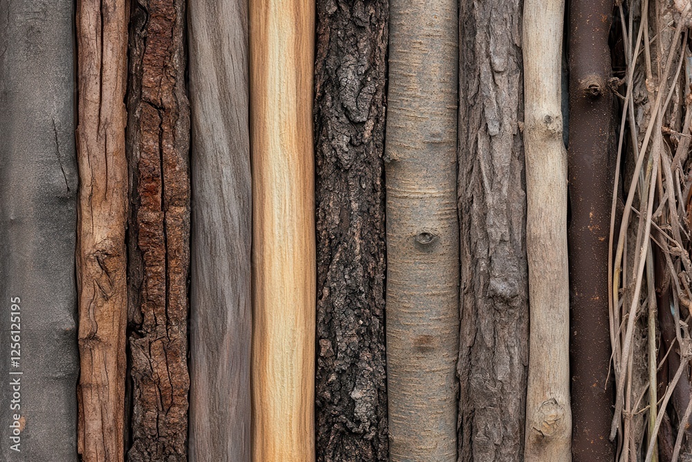 Aufkleber various types of tree bark displayed side by side in a natural setting
