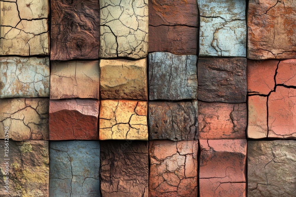 Aufkleber various textured stone blocks arranged in a grid pattern showcasing colorful surfaces and unique des