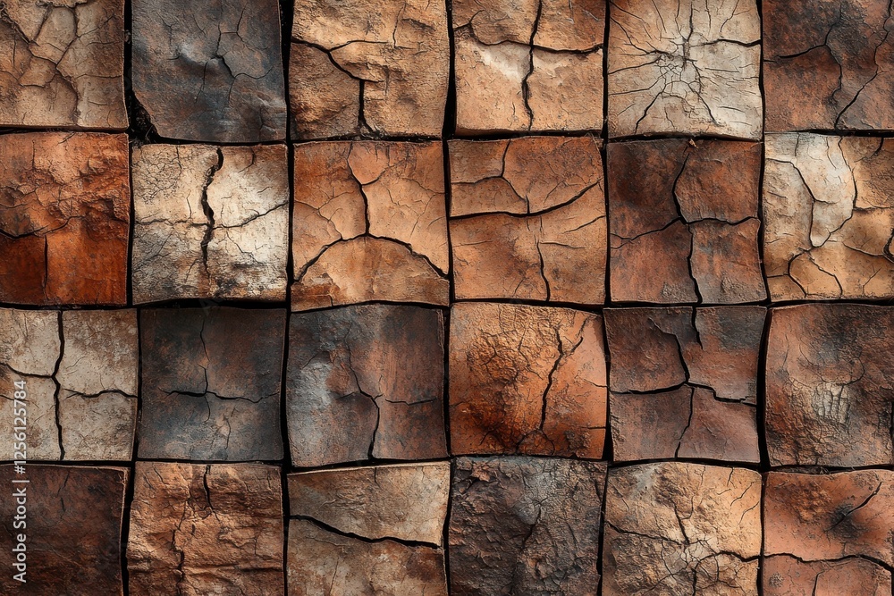 Aufkleber textured wooden blocks arranged in a grid showcasing natural patterns and colors in a rustic setting