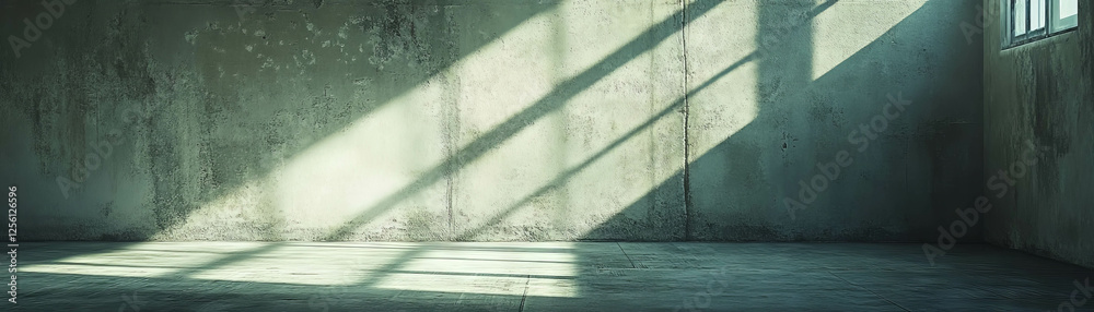 Poster empty room with dramatic lighting and sharp shadows creating a textured atmosphere
